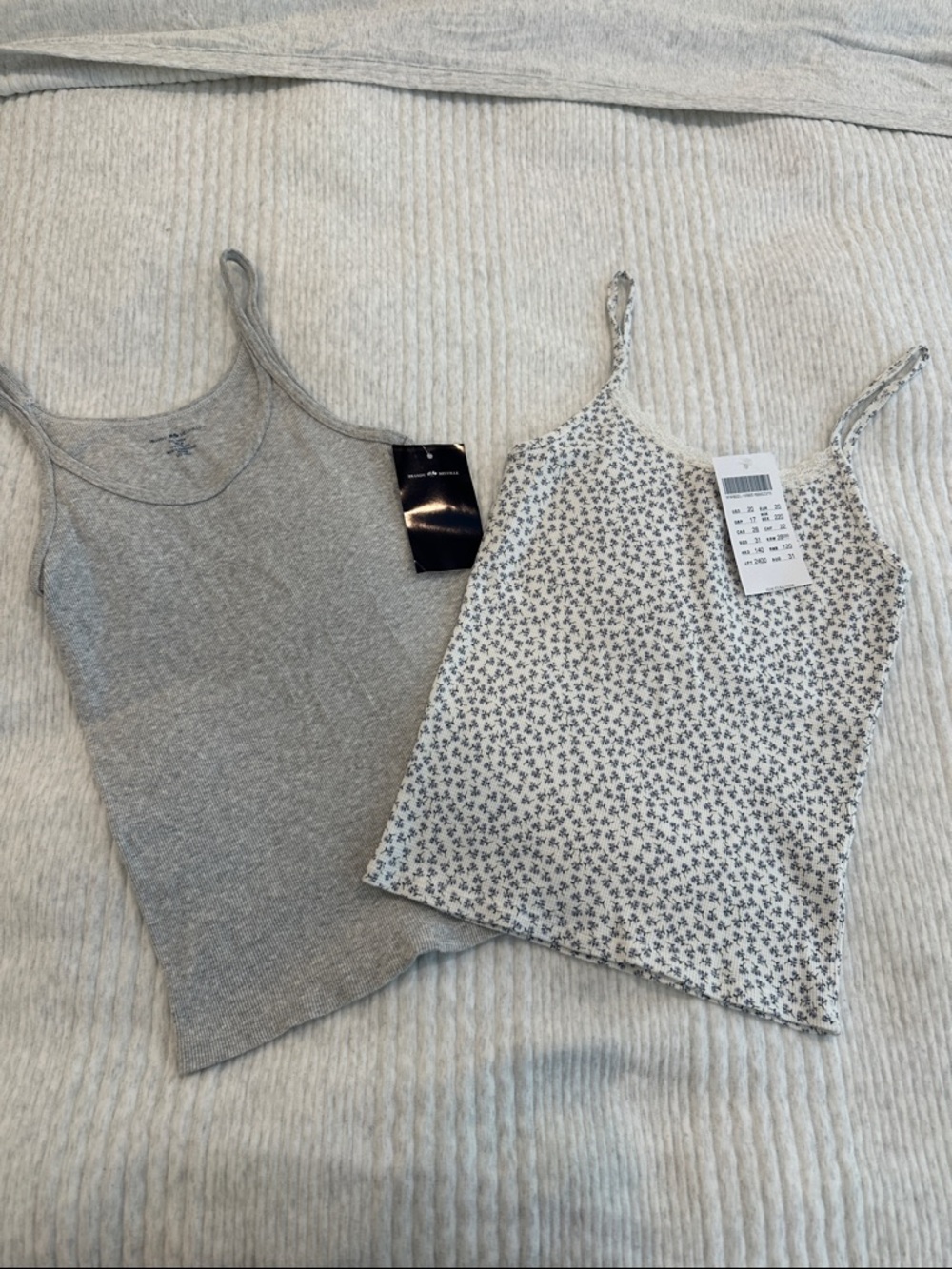 Brandy Melville Grey Ribbed Tank & White Floral Cami Set